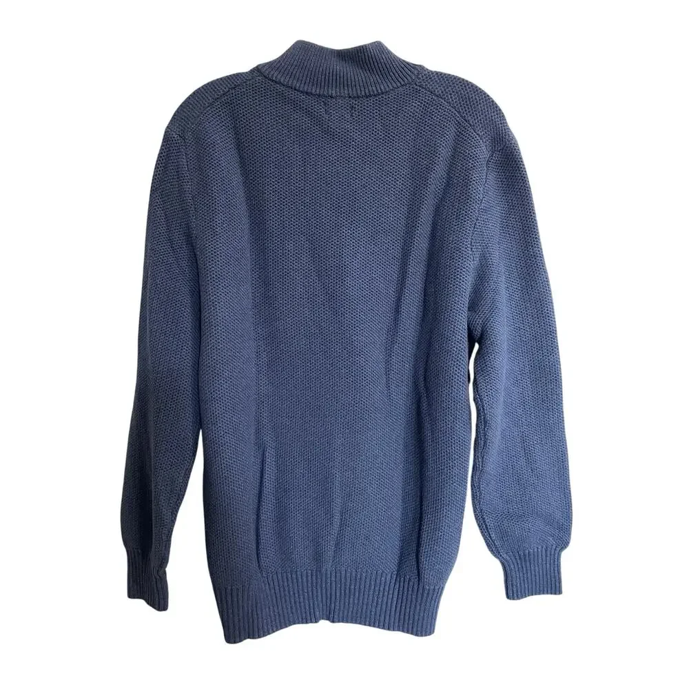 J Crew Mens Knit Sweater Sz L Large Blue 100% Cotton 1/4 Zip Pullover Preppy